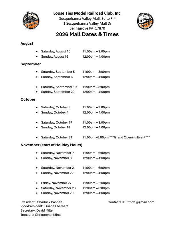 2026 Mall Schedule - page 1